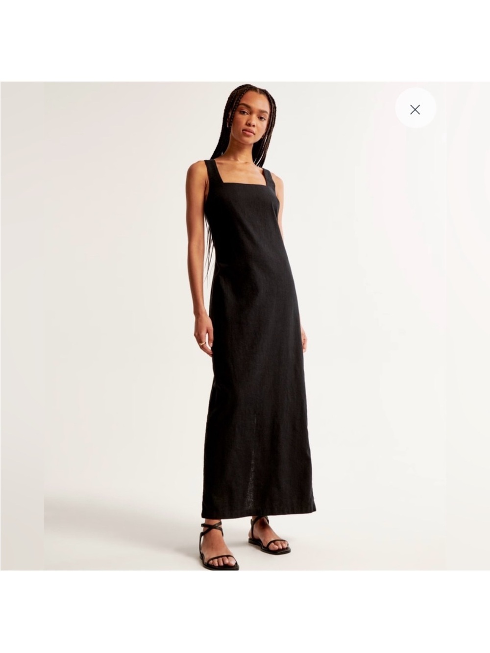 Abercrombie & Fitch black sleeveless linen blend dress with a square neckline